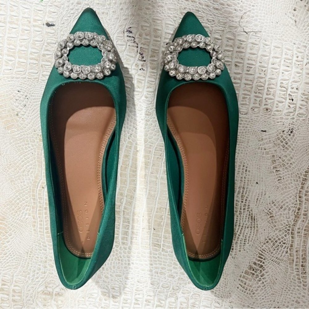 Asos Women’s Green Jewel Detail Flats - Size 8‎